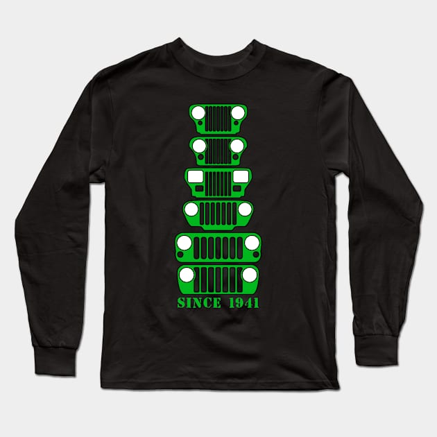 Jeep Grills Green Logo Long Sleeve T-Shirt by Caloosa Jeepers 